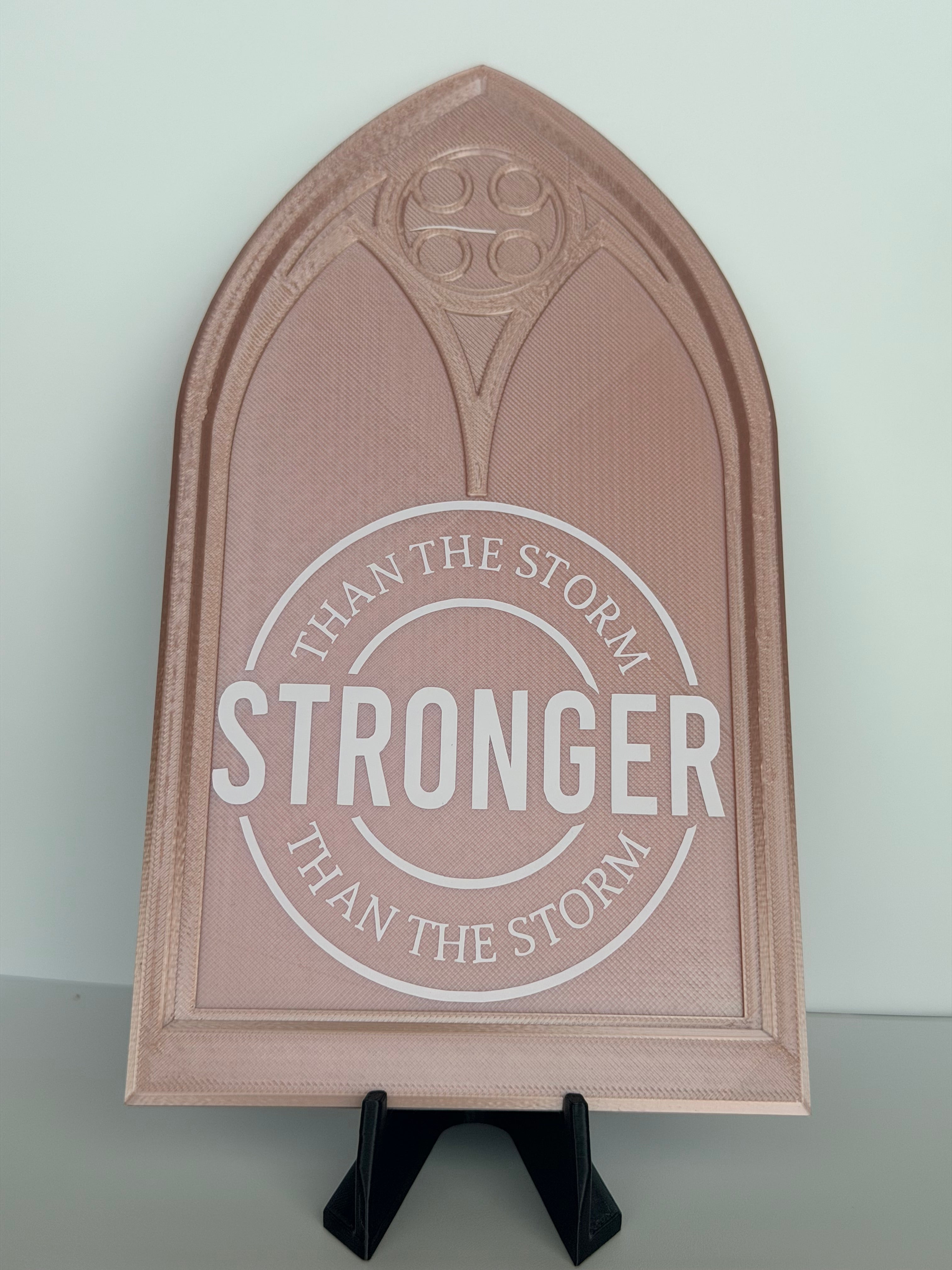 Church window set "God is watching, Stronger than the storm and By his strength"