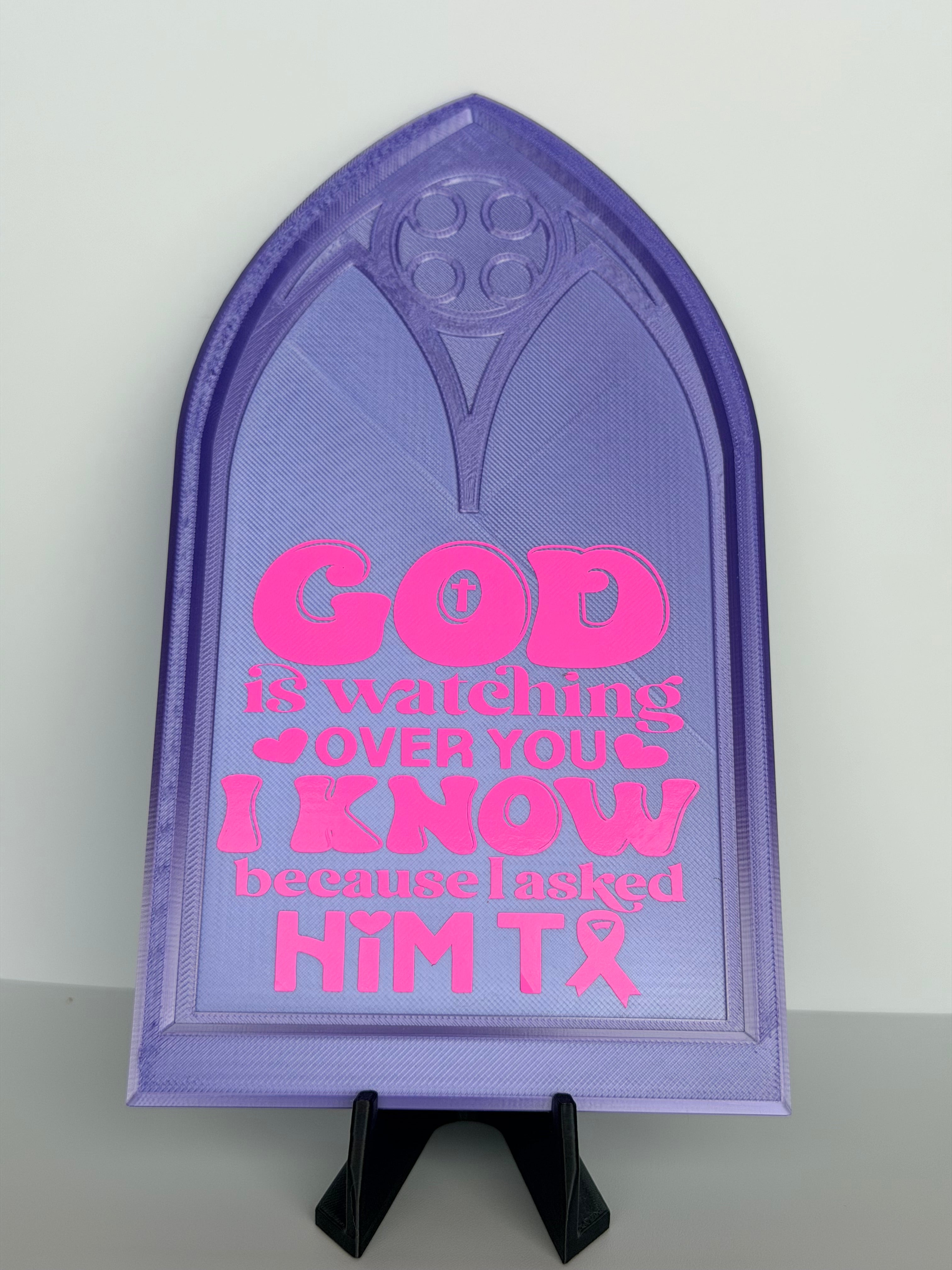 Church window set "God is watching, Stronger than the storm and By his strength"